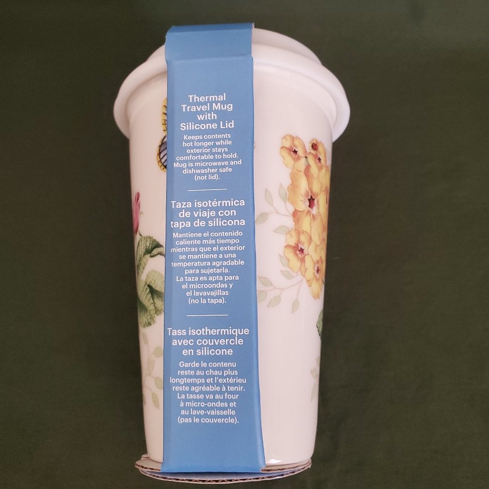 Lenox🦋 BUTTERFLY MEADOW 10 oz Thermal Travel Coffee Mug W/ Silicone Lid New - Picture 4 of 11